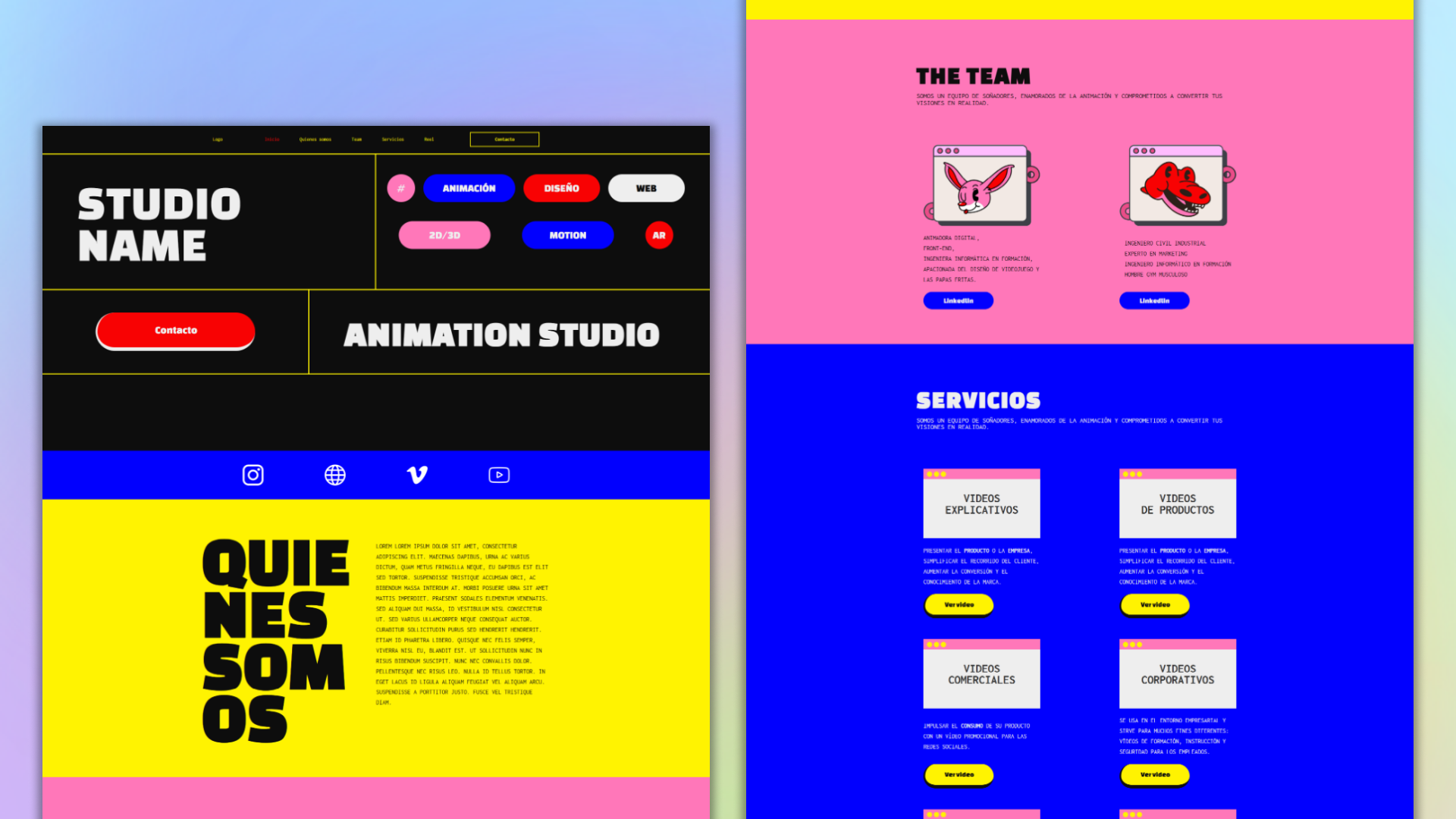 Sitio web para estudio de animación con estética creativa