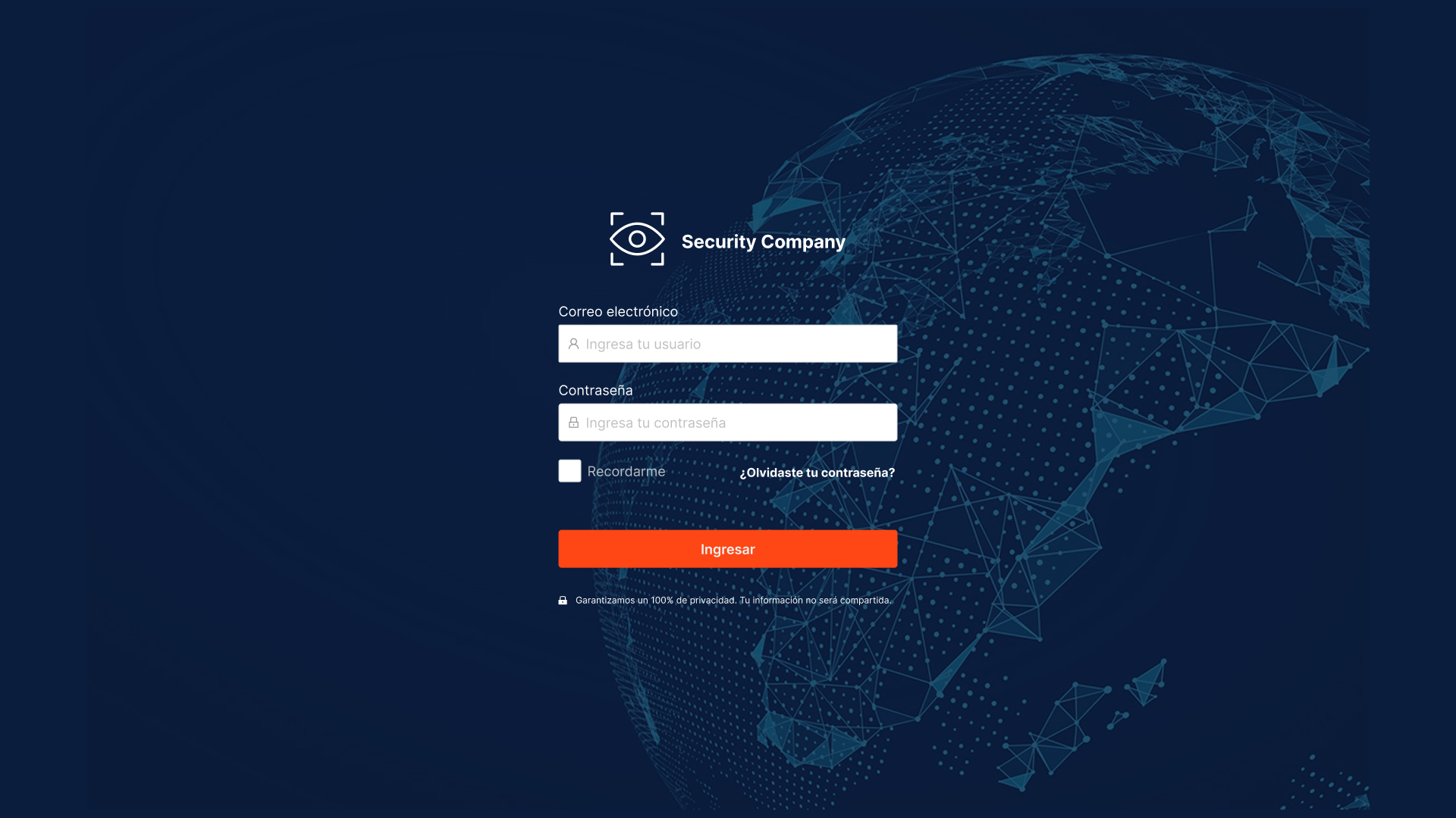 Pantalla de acceso de plataforma de gestión de seguridad
