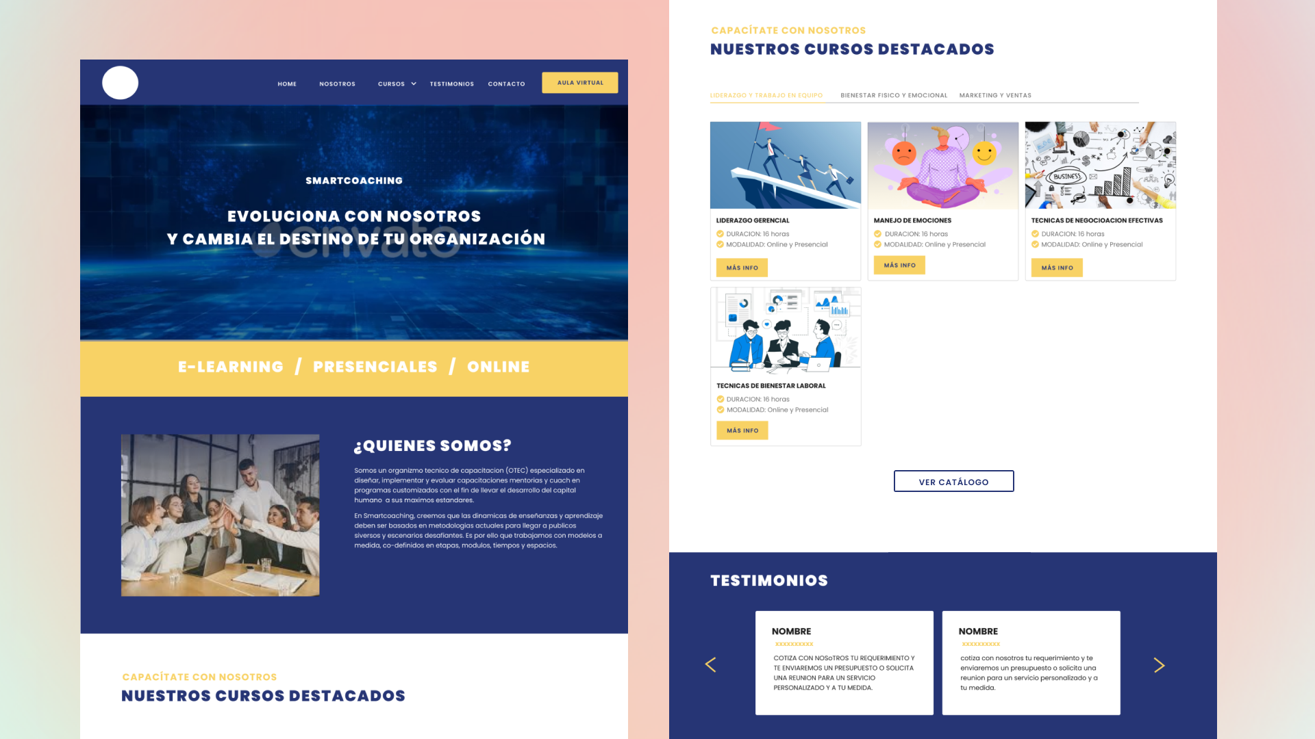 Sitio web Smartcoaching con cursos destacados y testimonios